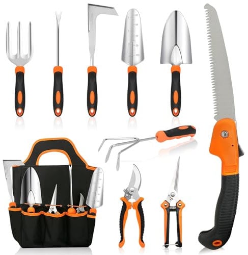 MQHUAYU Attrezzi Giardinaggio, 10 Pezzi per uso Intensivo Set Giardinaggio, Strumenti da Giardino Attrezzi da Giardino, Regali per Donne e Uomini