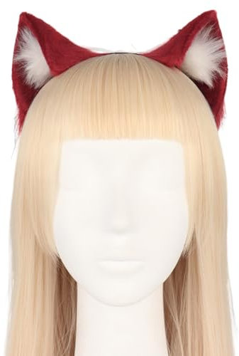 Asudaro Katze Fuchs Wolf Ohren Flauschige Katze Ohr Stirnband Kawaii Haarband Tier Cosplay Katze Wolf Fuchs Hund Ohren Haarband Stirnband Party Kostüm Zubehör Rot-Weiss