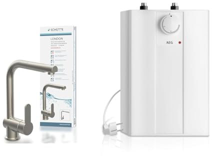SCHÜTTE 79729 LONDON Niederdruck-Küchenarmatur & AEG druckloser Kleinspeicher Huz 5 Basis, Untertischboiler 5 Liter Niederdruck, steckerfertig, 2 kW, 222162