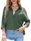 Stamain Bluse Damen Armeegrün Hemdbluse Damen Langarm Damenblusen Sommer Lässiges Musselin Hemd Oversize V-Ausschnitt Longbluse für Frauen Oberteil Elegant für Dating Camping Reisen M