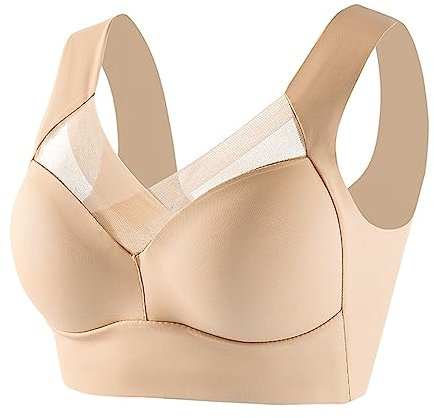 Comfort Soft Seamless Bra - Padded Bralette Women's Sleep Bra for Everyday, Non Wired, UK Size Beige