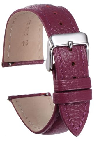 sourcing map Genuine Leather Watch Bands 14mm Flat Quick Replacement Cowhide Leather Watch Strap Elegant Women Men Watch Strap with Stainless Buckle Clasp for Classic SmartWatch, Purple-red