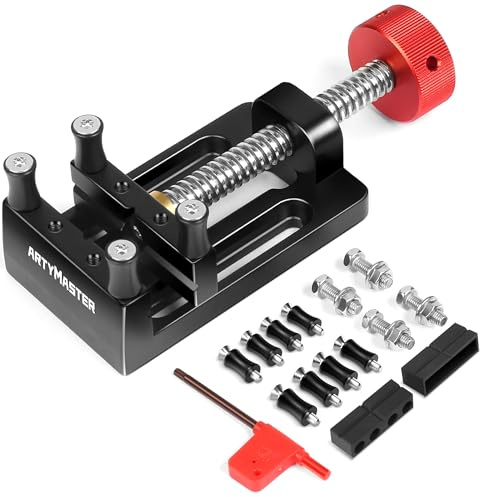ArtyMaster Mini Drill Press Vise with Rubber Soft Jaws, 0-2.48 Clamping Range Mini Vice Clamp for Crafts, Jewelry Making, Modeling and Repairs, Precision Aluminum Small Vise for Small Projects