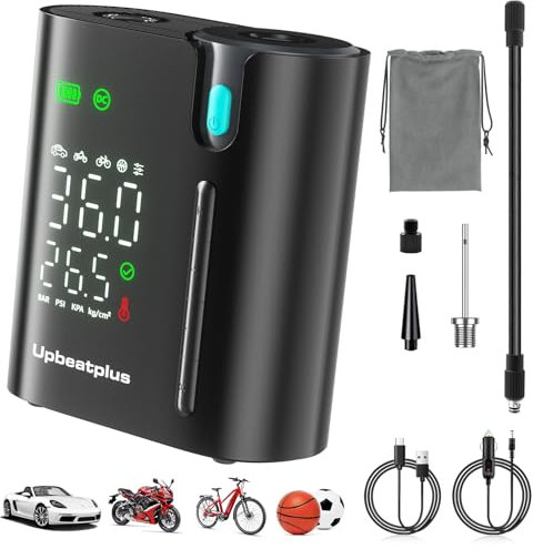 Elektrische Luftpumpe Auto Fahrrad, 7800 mAh Akku Kkompressor Schneller Kabelloser Fahrradpumpe mit Reifendruckmesser, 150 PSI Akkukompressor für Auto Motorrad Fahrrad Kugel