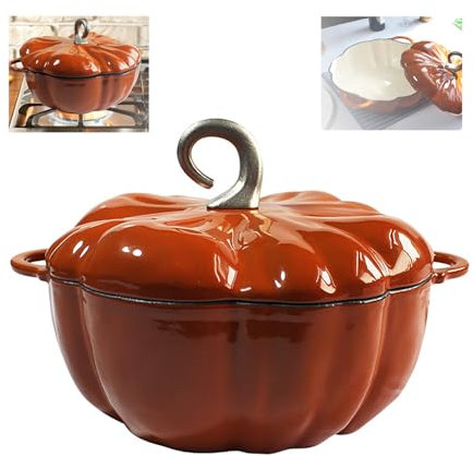 Pumpkin Stew for Kitchen Casserole Enamel Pot: Non-Stick Pan Cooking Pot in Pumpkin Shape for Various Hobs Easy to Clean (1.85 L)