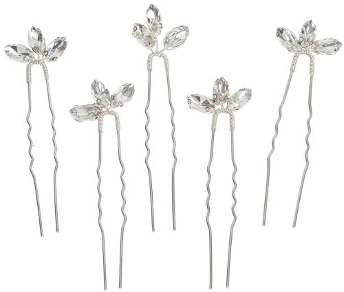 Silber Kristall Stirnband, 5 Stück Blume Blatt Kopfschmuck, U-Förmige Haarschmuck Braut, Brautschmuck Hochzeit Haarnadeln, Diaman Haarschmuck für Hochzeit Prom Party Mädchen, Silber