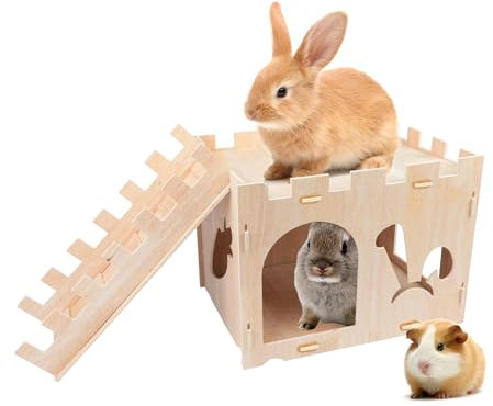 Ysislybin Casa Per Conigli - Castello In Legno Rimovibile con Alloggiamento per Porcellini D'India, Criceti, Cincillà, Furetti