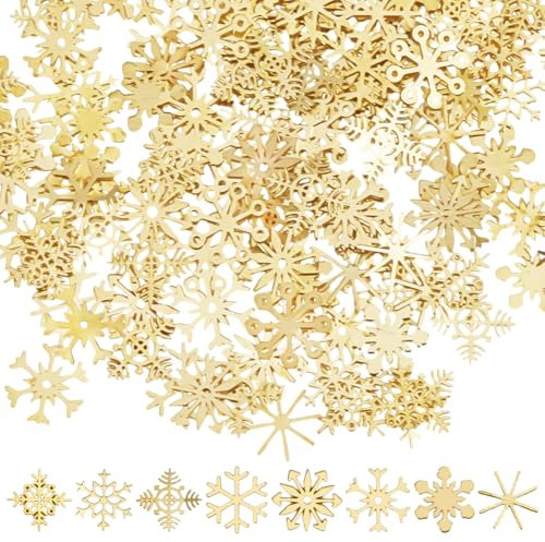 DELORIGIN 450 Stück Mini Schneeflocke Aus Metall Goldenes Messing Weihnachtsverzierung Nagelkunst Dekorationszubehör Für Winter deko DIY Bastelarbeiten Weihnachtsparty Dekor weihnachtsdeko Party