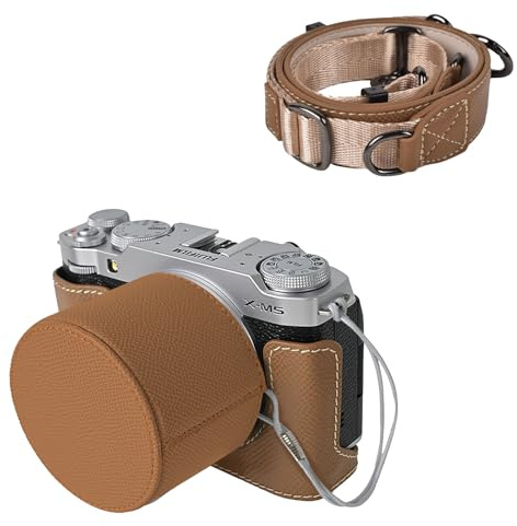 VOVMOEYA Kamera-Schutzhüllen-Set für spiegellose Fujifilm XM5-Kamera, für Fuji XM5, Halbhülle, Fuji X-M5-Kameraabdeckung mit vorderem Objektivdeckel und Schultergurt, Choc