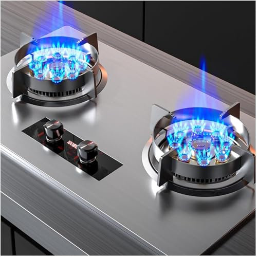 THEGA Stufa A Gas, Piano Cottura A Gas da Incasso A 2 Fuochi, Fornello da Cucina A Nove cavità da 8,5 KW/8,5 KW, (Timer Bilaterale da 180 Minuti), con Protezione Antispegnimento(NG)