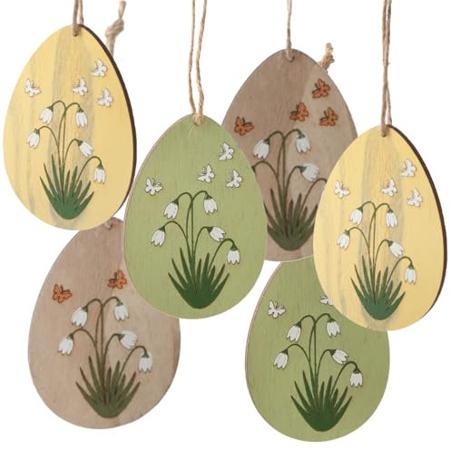 Logbuch-Verlag 6 Bunte Ostereier Holzeier zum Aufhängen Ostern Deko Osterstrauch Anhänger grün gelb Natur 10,5 cm