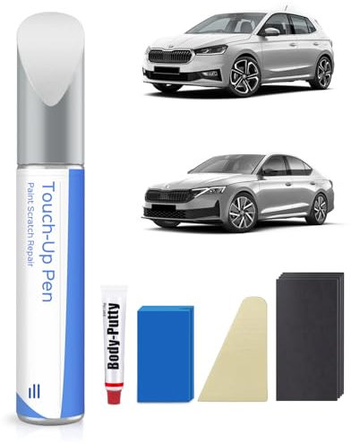 PARTS4EV 8E8E /A7W Kit de stylos de retouche de peinture métallique argenté brillant compatible avec Skoda Correspondance exacte pour les éclats et les rayures