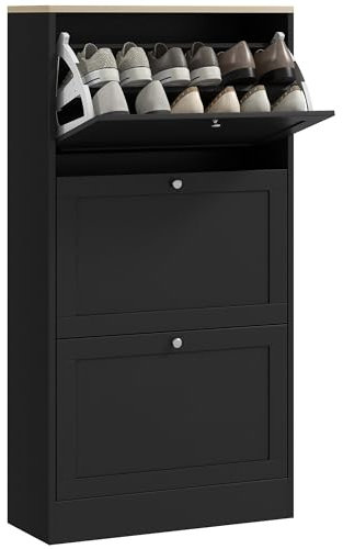 HOMCOM Shoe Cabinet with 3 Flip Drawers, Narrow Shoe Storage Cabinet, Freestanding Slim Shoe Rack for Entryway, Hallway, Black