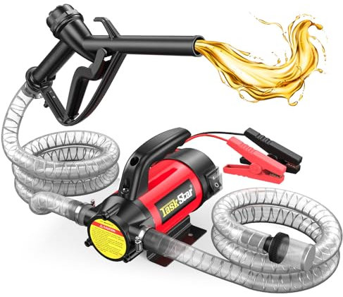 TaskStar Pompa Travaso Gasolio 12V: Portata 50 L/min, Pompa Elettrica Portatile con Pistola, Filtro e Tubi per Diesel, Biodiesel, Cherosene e Olio Combustibile – Per Casa, Fattoria e Cantiere