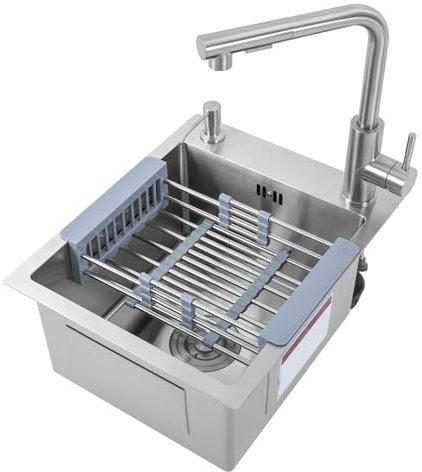 Évier de cuisine avec robinet extensible 46 x 38 x 22 cm pour cuisine avec distributeur de savon 250 ml, tuyau de 80 cm et écoulement rapide (38 x 46 x 22 cm)