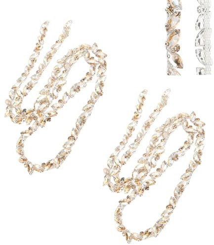 2 Stück Strassbesatz 1 Yard Strass Trim Kette Crystal Flower Strasskette Kristall Kettenapplikation DIY Schmuck Kristallkette Diamant Perlenkette zum Basteln, Nähen, Hochzeit, Party (Gold Champagner)