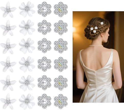 24 Mini Fermagli Per Capelli Con Fiori Bianchi E Strass, Mollette Capelli Donna Eleganti, Graziosi Fermagli Per Capelli Da Sposa Decorativi, Accessori Per Capelli Da Sposa Per Ragazze E Donne