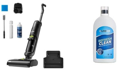EUREKA Bundle of NEW400 Aspirateur Laveur sans Fil pour Sols Durs avec Solution Nettoyante 1000 ML,Aspirateur Balai sans Fil Sec et Humide avec Détergent de 1L,Aspirateur Laveur Eau et Poussière