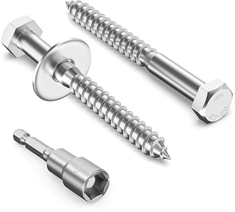 Valorada 12Pcs M8 x 75mm Coach Screws, Hex Head Wood Screws | 304 Stainless Steel, Heavy Duty Lag Bolts, Concrete Screw, Hex Furniture Bolt with Washers and Magnetic Hexagon Socket