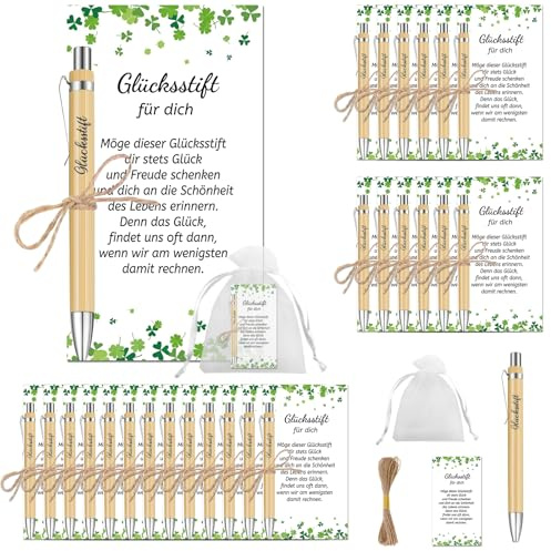 lafo 26 Sets Glücksstift Kugelschreiber Geschenke für Kollegen, Dankeschön Geschenke mit Karte Holz (Glücksstift 1)