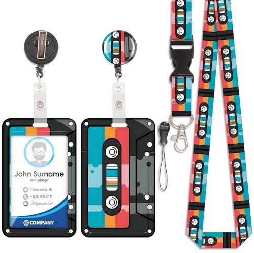Portes Badge ID avec Lanyard Breakaway, Porte-Cartes avec Détachable Cordon, Porte-Badges avec Lanière et Enrouleur Rétractable, Portes-Badge D'Enseignant Badges d'identification (Style 8)
