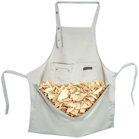 DAFENCHI Wood Carving Apron with Chip Catcher, Canvas Woodworking Carving Apron with Large Pouch for Catching Wood Chips, Adjustable Straps, for Woodworkers, Gift for Men