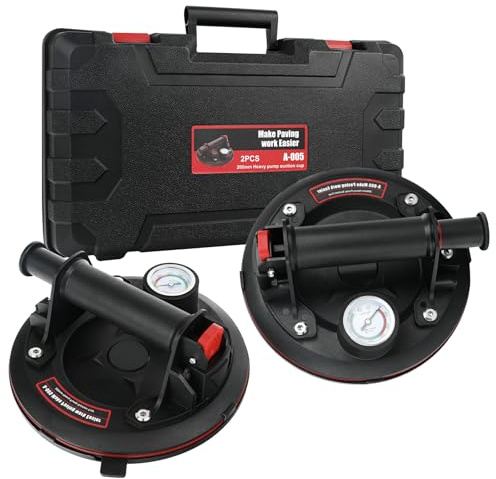 2er Set 8 Zoll Vakuum Saugheber mit Manometer, 300 kg Tragkraft, Vakuum Glasbecher, Glasheber Saugnapf Tragehilfe für Glas, Fliesen und Granit, Heavy Duty für Handwerker und DIY