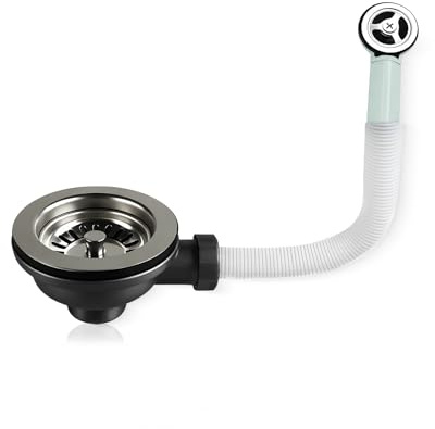 Kitchen Sink Waste Kit, 114mm Sink Waste Kit Stainless Steel Basket Strainer with Rectangle Overflow Pipe 210mm for Home Hotel Shopping Mall