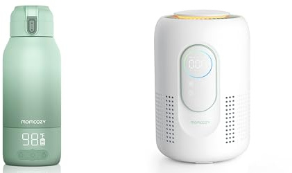 Momcozy MW05 Tragbarer Flaschenwärmer Baby für unterwegs & Momcozy Luftreiniger für das Kinderzimmer, 4-Filtersystem mit H13 HEPA- und Aktivkohlefilter