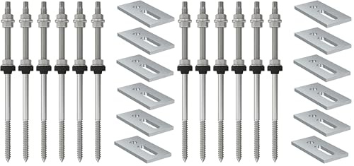 Fischer Set mit 6 Schrauben Doppelgewinde STSR M10 x 250 mm + Befestigungsplatten SSP10, zur Befestigung von Photovoltaik-Solarmodulen auf gewellten oder gefälschten Dächern, Edelstahl A2, EPDM,
