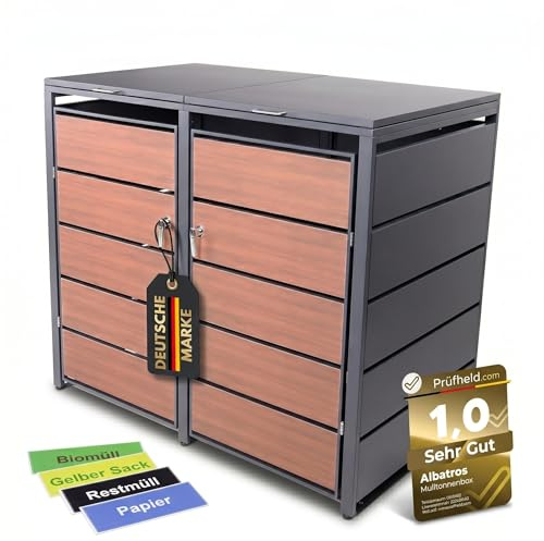ALBATROS Mülltonnenbox 2er Holzdekor | Metall, 120-240L, abschließbar