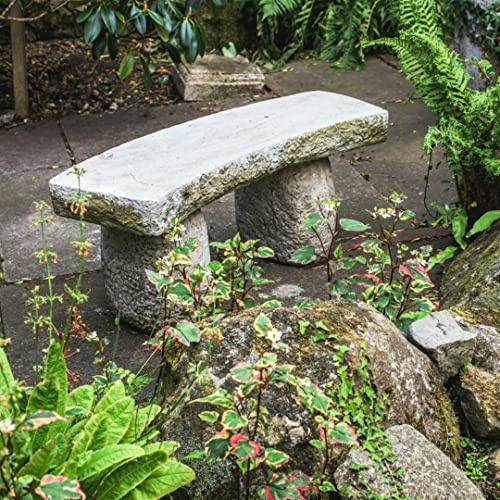 DGS STATUES – Stone Cast Curved Rustic Medieval Garden Bench Large Solid