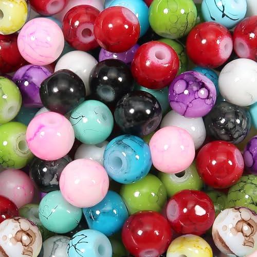 TOAOB 100 Piezas Cuentas de Vidrio Multicolor Patrón de Mármol de 6 mm Perlas de Cristal Redondas Abalorios de para Hacer Bisuteria Joyas y Manualidades Collares Pulseras Accesorios