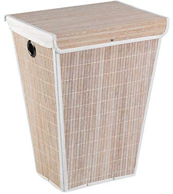 Wenko Laundry bin conical of Bamboo in White, 33 x 45 x 60 cm