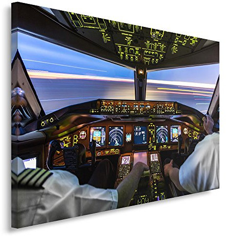 Feeby. Wandbild - 1 Teilig - 60x80 cm, Leinwand Bild Leinwandbilder Bilder Wandbilder Kunstdruck, FLUGZEUGRUMPF, FLUGZEUG, TRANSPORT, PILOTEN, GELB