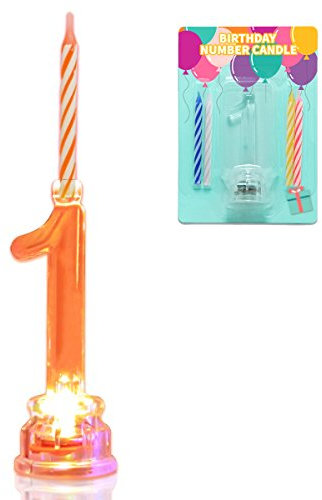 NOVELTY PLACE Multicolor Flashing Number Candle Set, Color Changing LED Birthday Cake Topper with 4 Wax Candles (Number 1)
