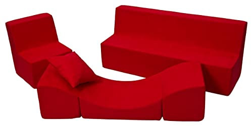 Velinda Kindersitzgruppe: Kinderstuhl+Sitzbank+Liegestuhl Kinderzimmermöbel Spiel-Set (Farbe: rot)
