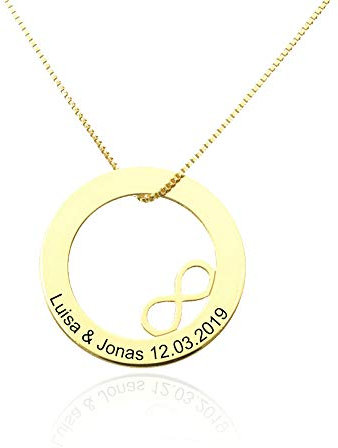 Personalisierte Infinity Unendlichkeitszeichen Anhänger Halskette, 925 Silber/vergoldet mit Gravur als Namenskette Lieblingsstück für den Lieblingsmensch, das Geschenk für die Frau oder Freundin