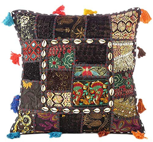 Eyes of India - 24 Big Black Patchwork Decorative Pillow Couch Cushion Cover Case Sofa Throw Bohemian Accent Colorful Boho Chic Indian Handmade Cover ONLY