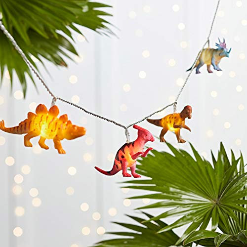 Lights4fun 12er LED Dinosaurier Lichterkette Kinderzimmer batteriebetrieben Timer Lichterkette Kinderzimmer Junge mit Timer LED Batterie Nachtlicht Dino Deko Kindergeburtstag