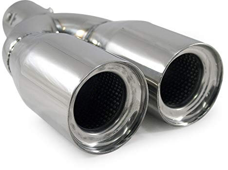 Universell Auspuffblende Doppelrohr Endrohr Edelstahl Auto Endrohrblenden Auspuffendrohr Tuning Schalldampf Blende Sport Rund Chrom