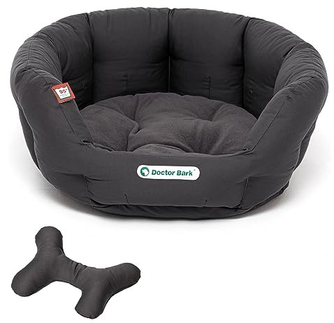 Doctor Bark - Hundebett rund - kuscheliges Hundekörbchen Mittelgroße Hunde mit orthopädischem Wendekissen und Toy-Bone - Waschbar bis 95°C - Made in Germany (M - 50x40 cm, Grau)