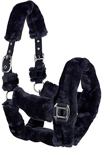 Horsenjoy Pferdehalfer Kunstlammfell Cuddly Transporthalfter weich gepolstert (Pony, schwarz)
