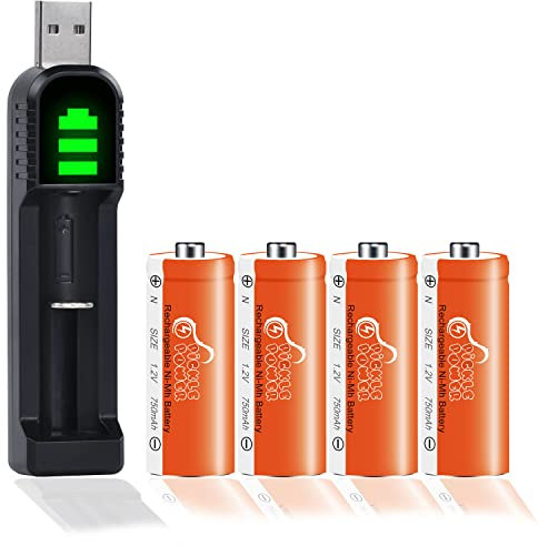 LR1 Akku, Pickle Power 4 Stück E90 N LR1 MN9100 910 A Batterien mit LED Ladegerät für Sperker, Bluetooth, Player