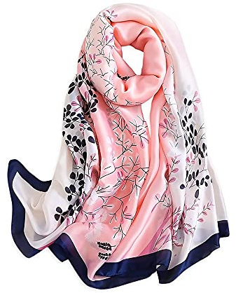 WEIGEER Foulard en soie femmes châle Écharpe en soie Silk Scarf Women Chiffon Shawl White Neckerchief Head Wrap Thin Scarf Beach Hijab Belt Vintage Bridal Shawl Binder (Rose)