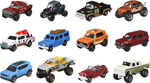 Matchbox - Adventure Vehicle Set; Pack of 12 Vehicles in 1:64 Scale, Off-Road and SUV, Rescue Vehicles and Jeeps, Toy and Gift for Children 3+ Years, HDK60