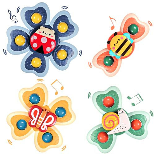 Saugnapf Spinner Spielzeug für Baby Toys, Badewannenspielzeug Sensorik Spielzeug für Kleinkinder 1-3 Geburtstagsgeschenk Spinning Top Saugspielzeug (4Pcs)