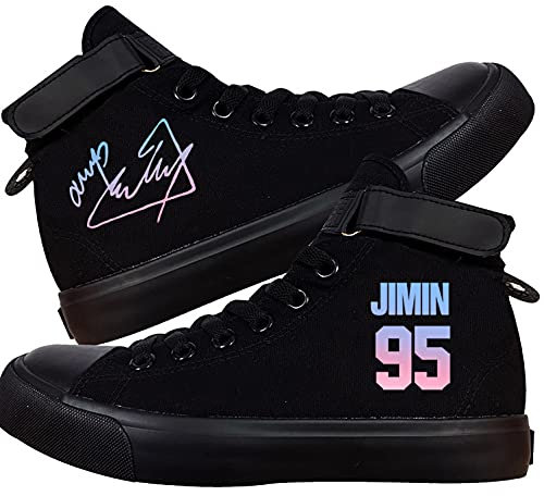 KPOP Schuhe Jungkook Merchandise V Taehyung Jimin Suga JHope Jin High Top Canvas Sneakers High Top Freizeitschuhe, Schwarz 02, 10 US Female/8.5 US Male