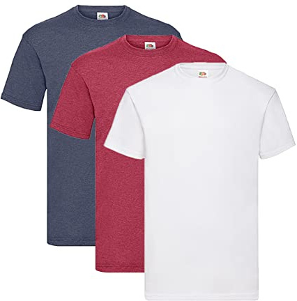 Fruit of the Loom Valueweight T-Shirt Various Colour Sets S M L XL XXL 3XL 4XL 5XL, 1 x white + 1 x Vnavy + 1 x vintage heather red + 1 x purchase notepad, XXL
