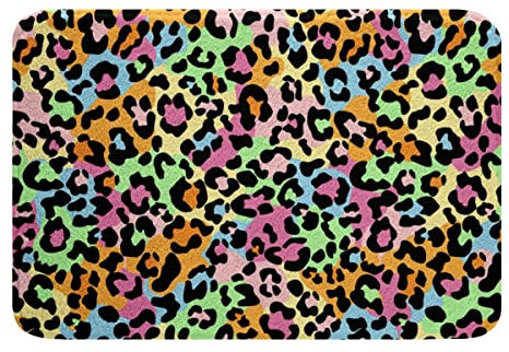 Loussiesd Bunter Leopard Drucken Badteppiche Safari Gepard Drucken Badematte 50x80cm Damen Leopard Gefleckt rutschfest Badezimmerteppich Kinder Afrika Tierhaut Weich Zottelig Badvorleger Zimmer Dekor